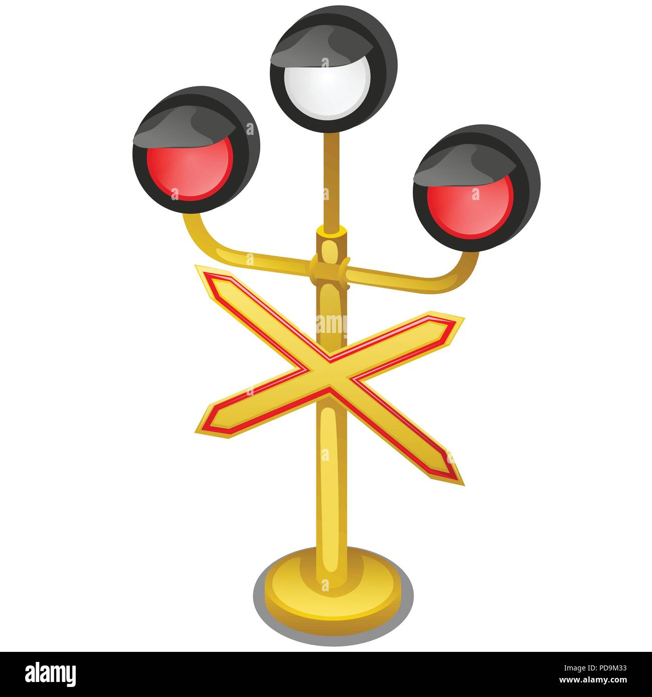 Semaphore traffic-light with sign warning Single-track road isolated on white background close-up. Vector illustration. Stock Vector