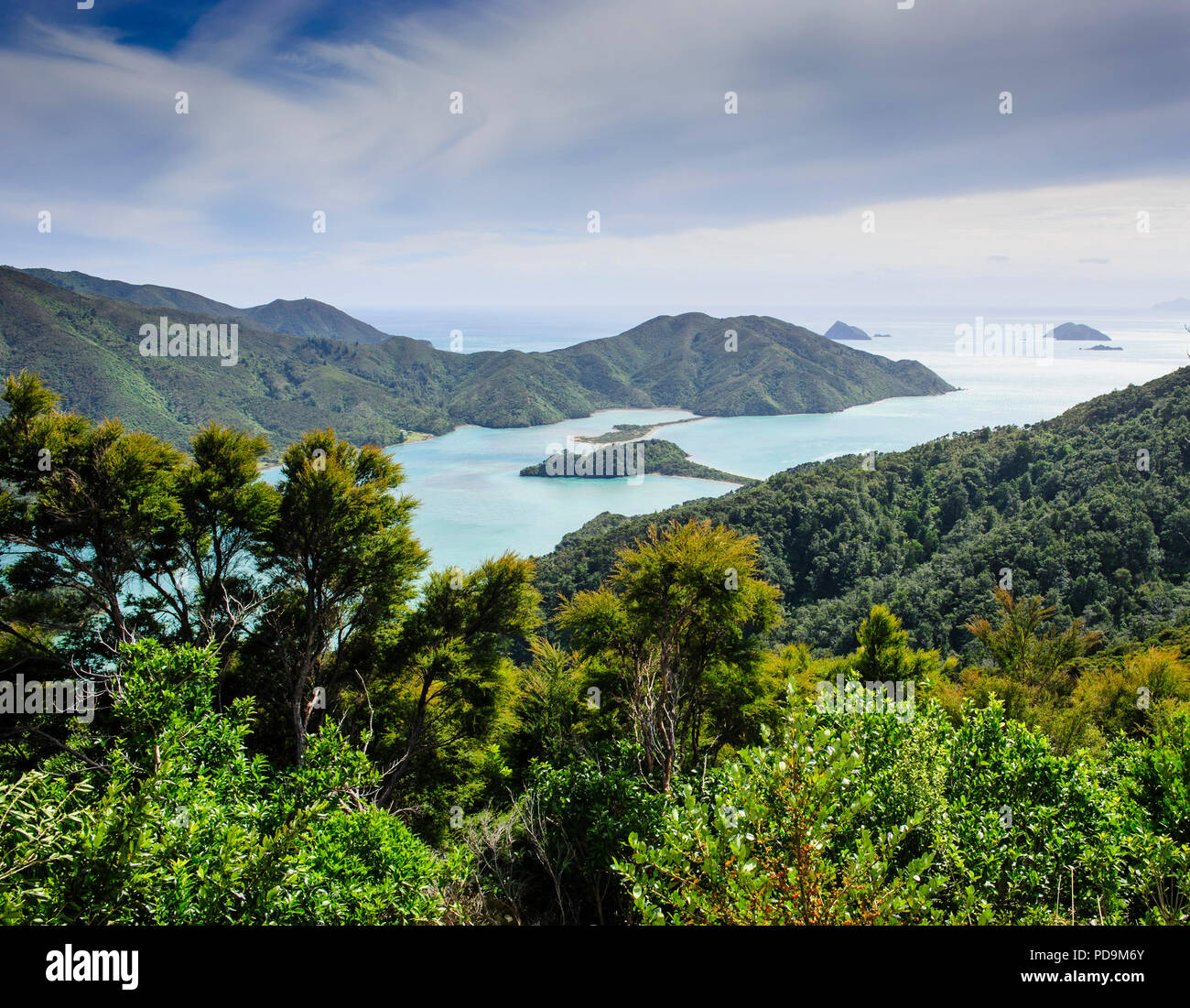View over the Marlborough Sounds, South Island, New Zealand Stock Photo