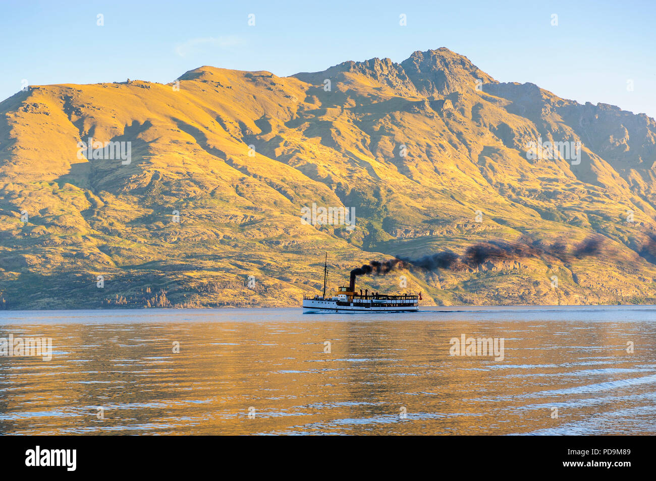 Old steamer on lake Wakatipu, Queenstown, South Island, New Zealand Stock Photo