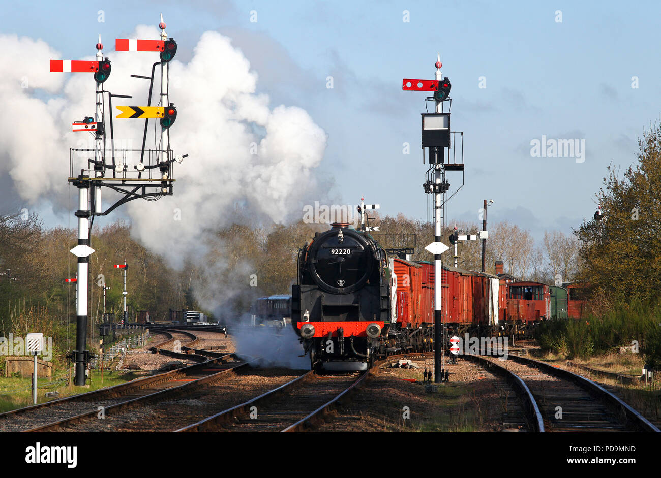 92220 Evening Star heads away from Swithland sidings on the GCR 18.4.15 Stock Photo