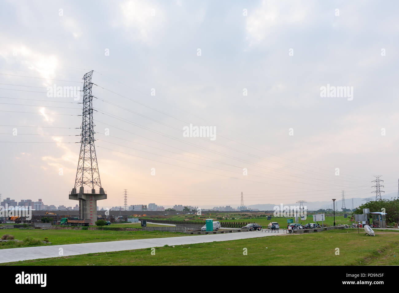 High Voltage Power Lines Transmission Tower High Resolution Stock