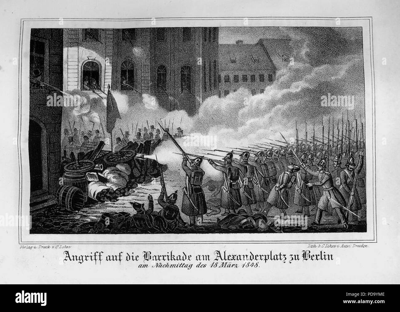 Angriff auf die Barrikade am Alexanderplatz Berlin 18 März 1848. Stock Photo