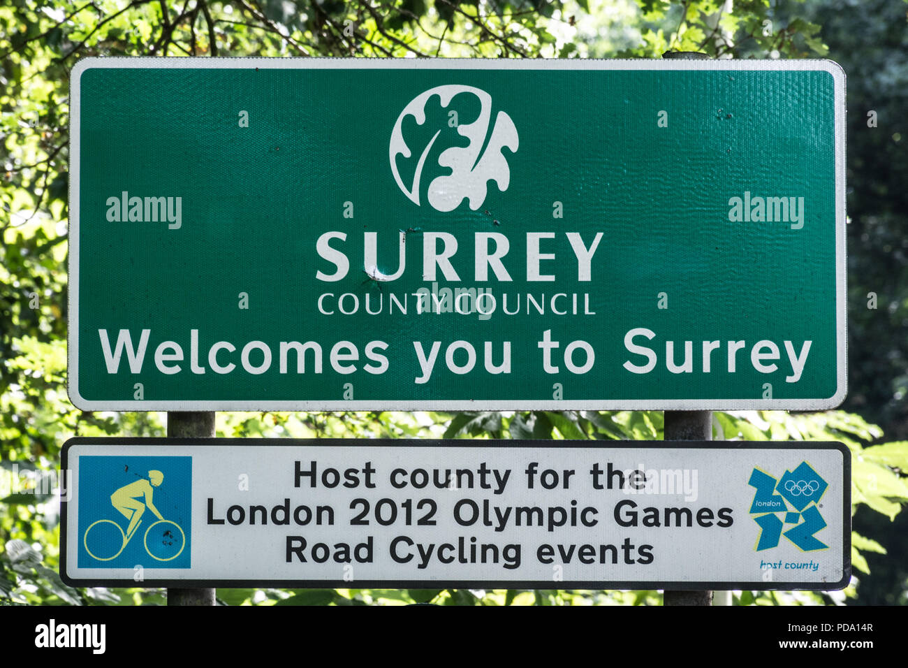 Surrey county council sign, sign, UK Stock Photo Alamy