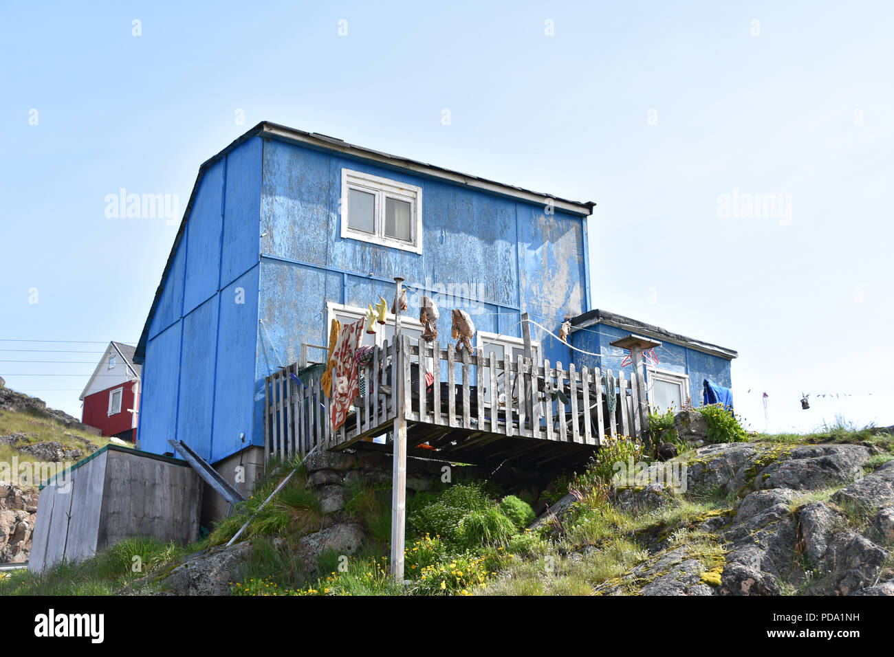 Blue house, Qaqortoq, Greenland. July, 2018 Stock Photo Alamy