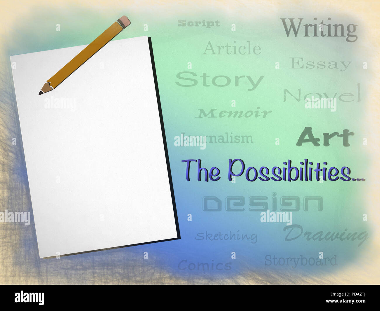 A blank page and a pencil equals a world of possibilities. Stock Photo