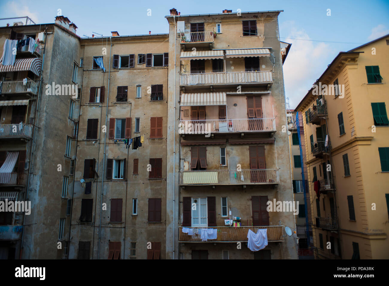 Apartment building in La Spezia, Italy with laundry hanging out to dry