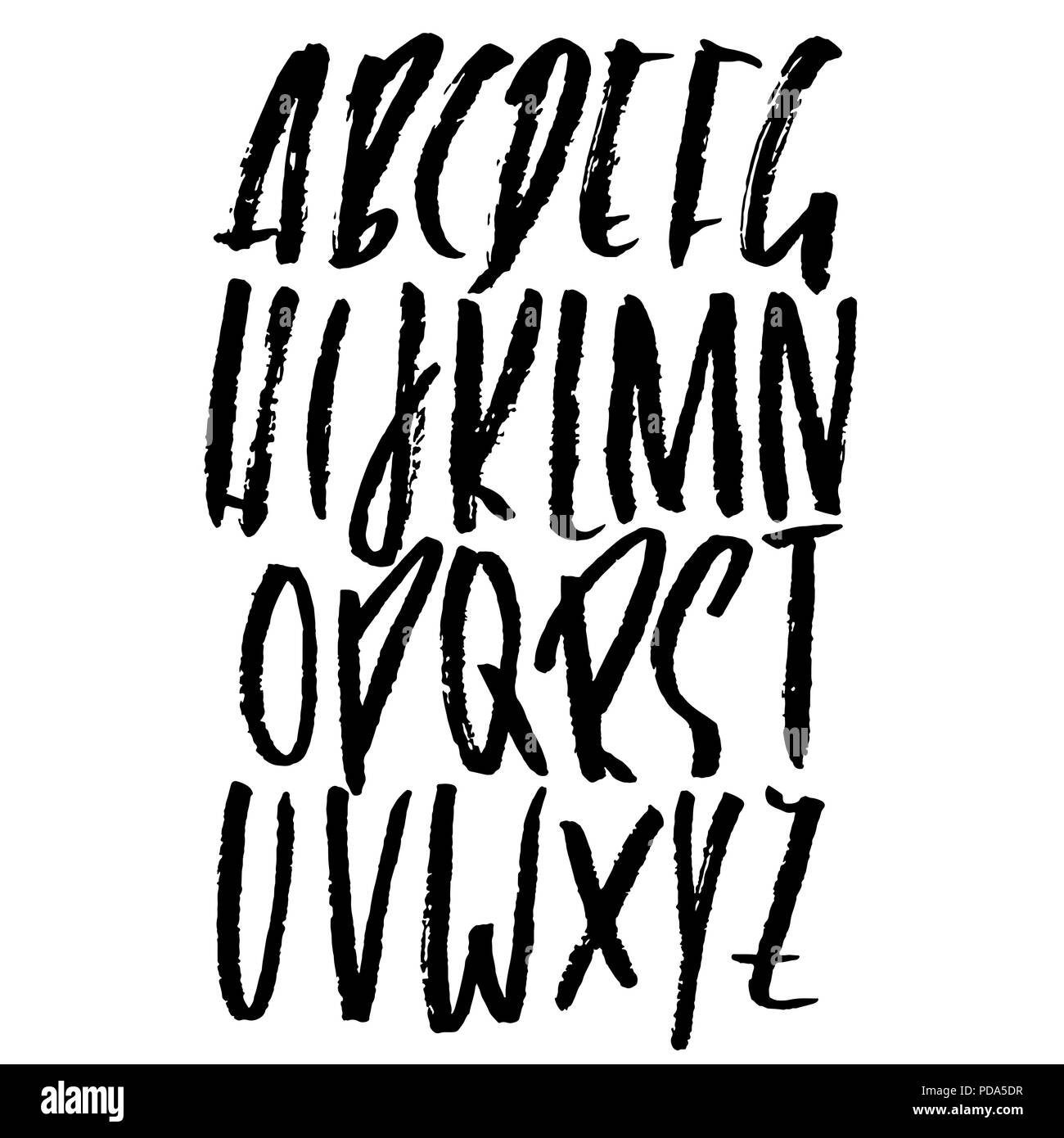 Hand drawn modern dry brush lettering. Grunge style alphabet ...