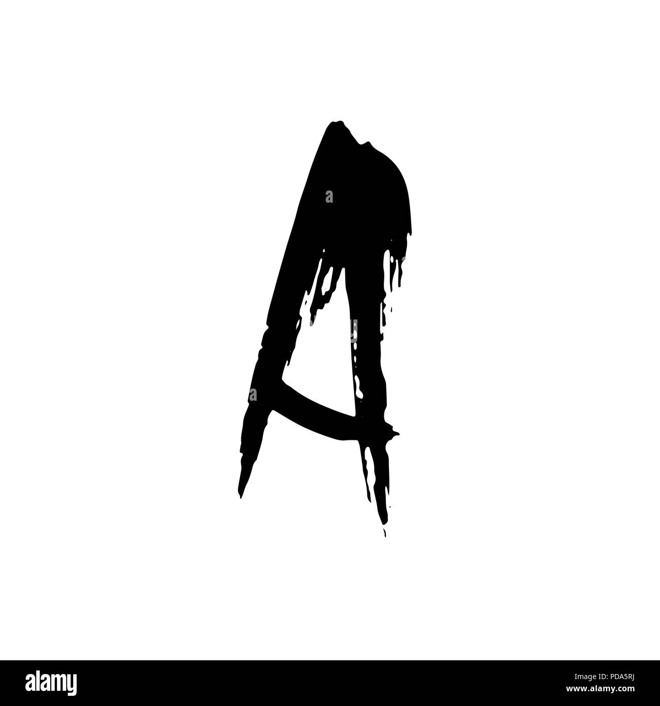Letter A. Handwritten by dry brush. Rough strokes textured font. Vector ...