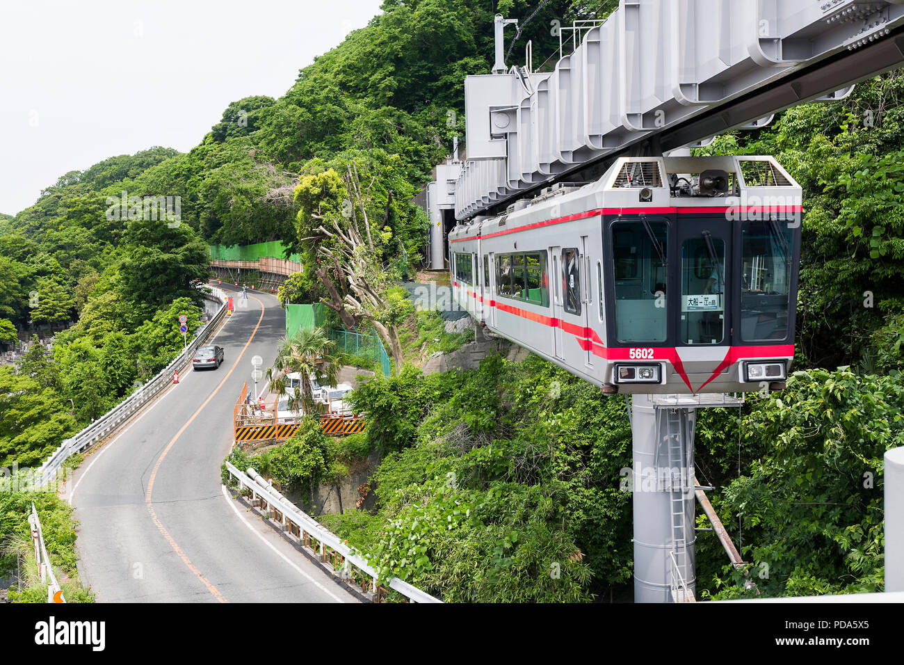 Japan, Honshu island, Kanto, Enoshima, the Shonan company suspended monorail between Ofuna and Enoshima. Stock Photo
