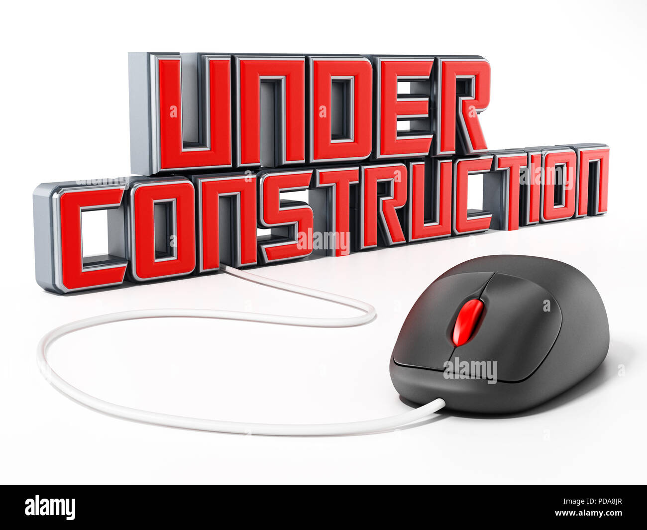 Cable mouse connected to under construction text. 3D illustration Stock ...