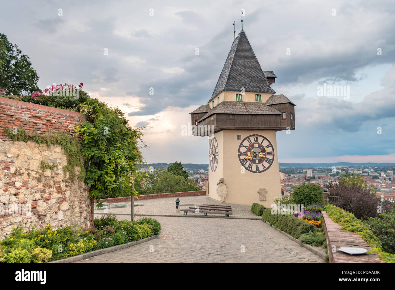 The Clock Tower situated on the top of Castle Hill in Graz, Austria in ...
