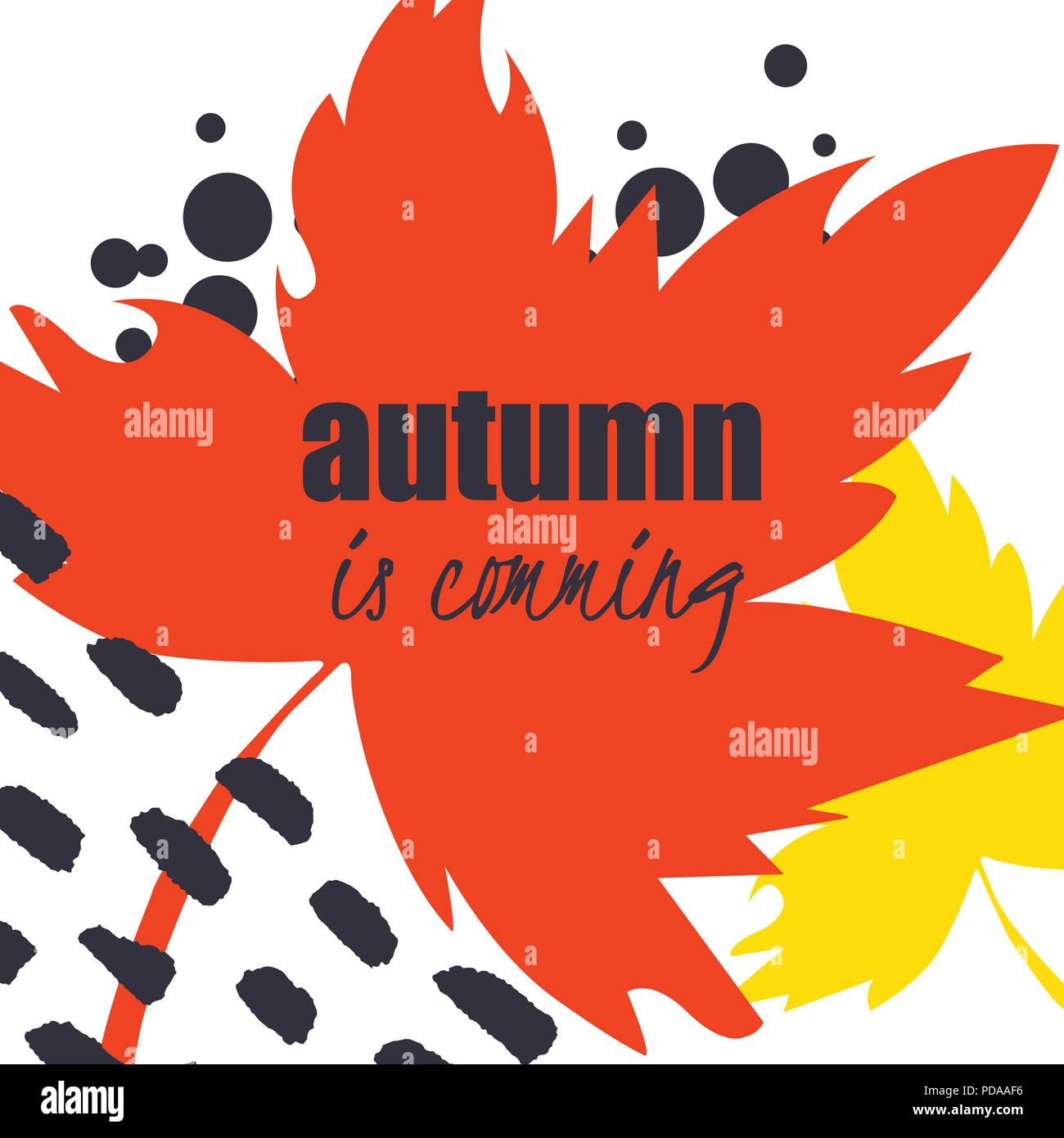 Vector illustration, autumn leaves with text on a hand drawn background ...