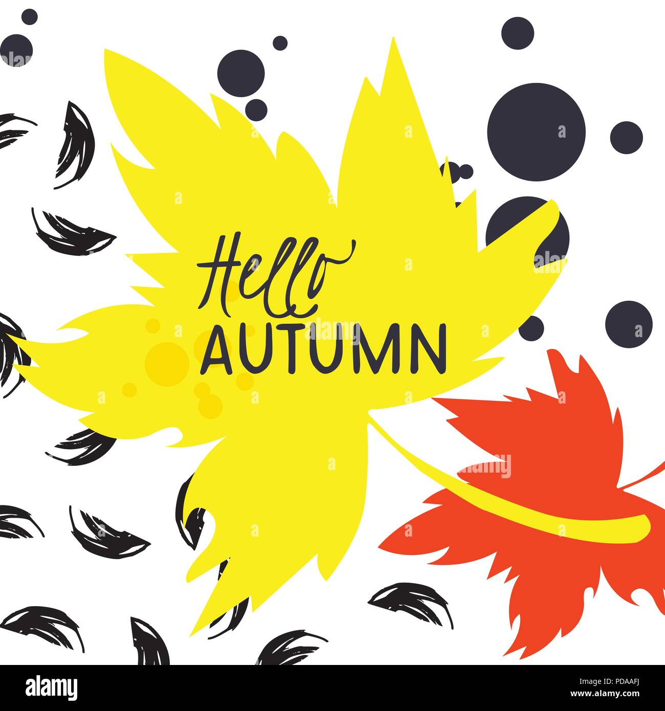 Vector illustration, autumn leaves with text on a hand drawn background ...