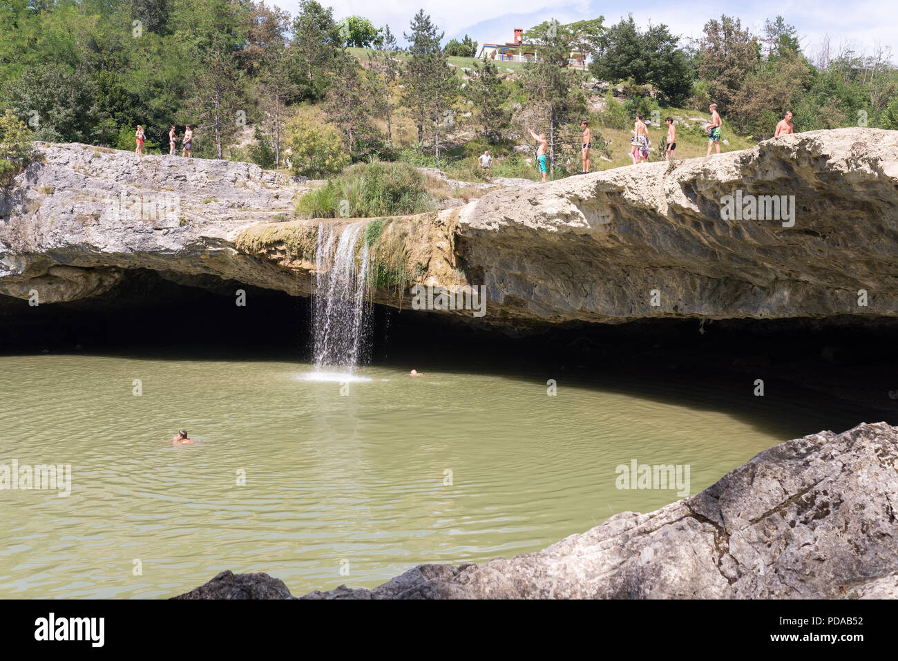 summer in Zarecki krov Zarecjes roof waterfalls on Pazincica stream near Pazin in Croatia Stock Photo