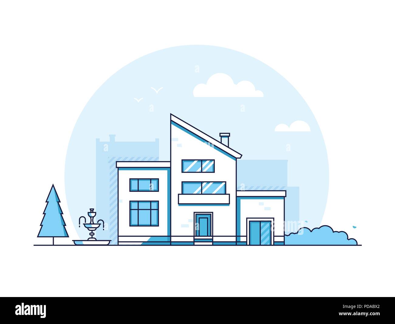 City building - modern thin line design style vector illustration Stock ...