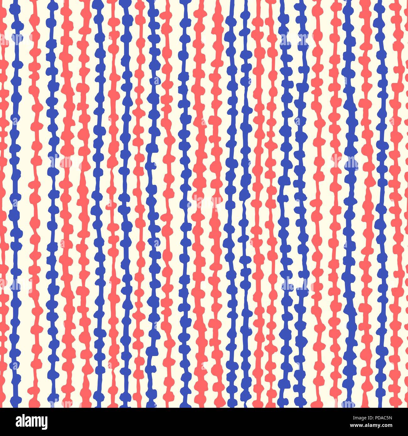 Seamless vector abstract pattern. Thin thread with small blue and red beads. Repeating texture with circles Stock Vector
