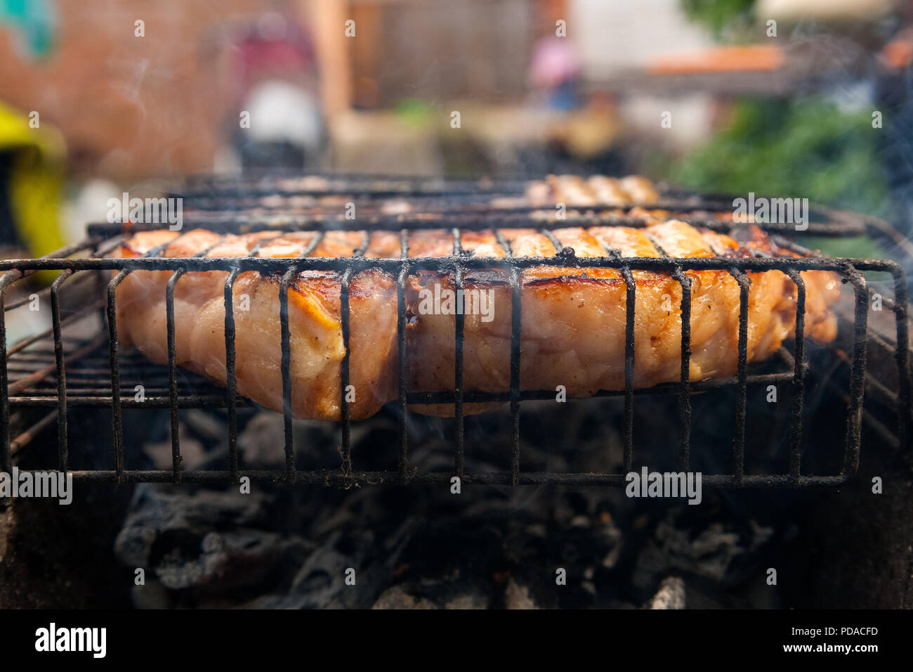 A Close Up Of The Pies Of Entrecote Pork In Teriyaki Sauce Is