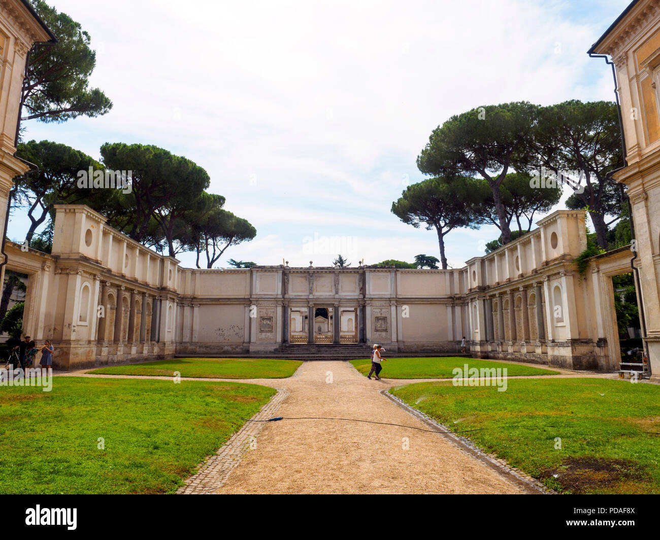 Tthe interior courtyard and the granite columned pavilion hall entrance to the Nymphaeum - National Etruscan Museum of Villa Giulia - Rome, Italy Stock Photo