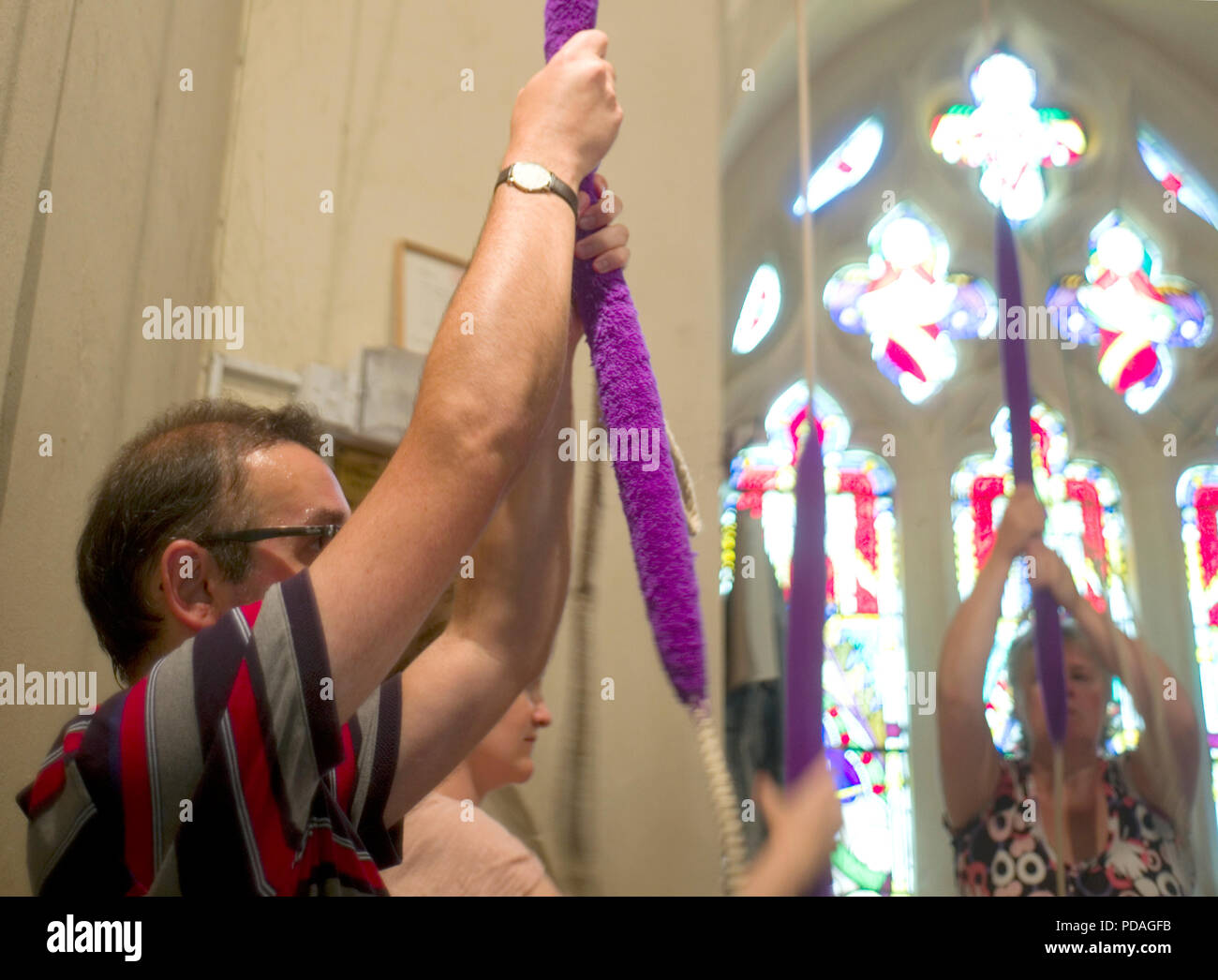 Bell ringers ring the bells at St Mary's Church in North Mymms, Britain July  28, 2018. Stock Photo