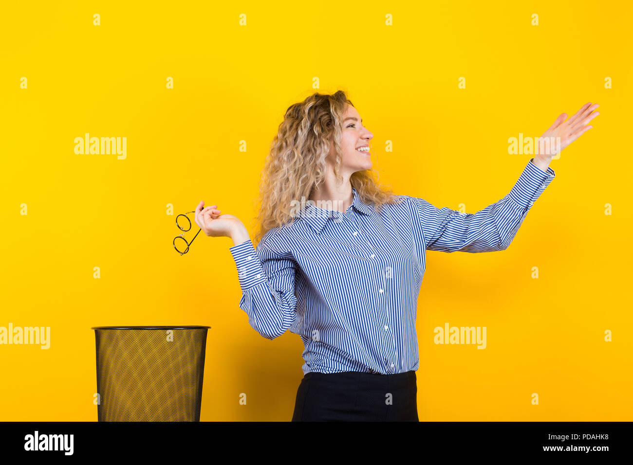 Woman throw away her glasses Stock Photo Alamy