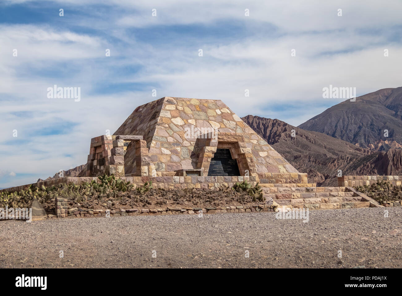 Pyramid Monument to the archaeologists at Pucara de Tilcara old pre-inca ruins - Tilcara, Jujuy, Argentina Stock Photo