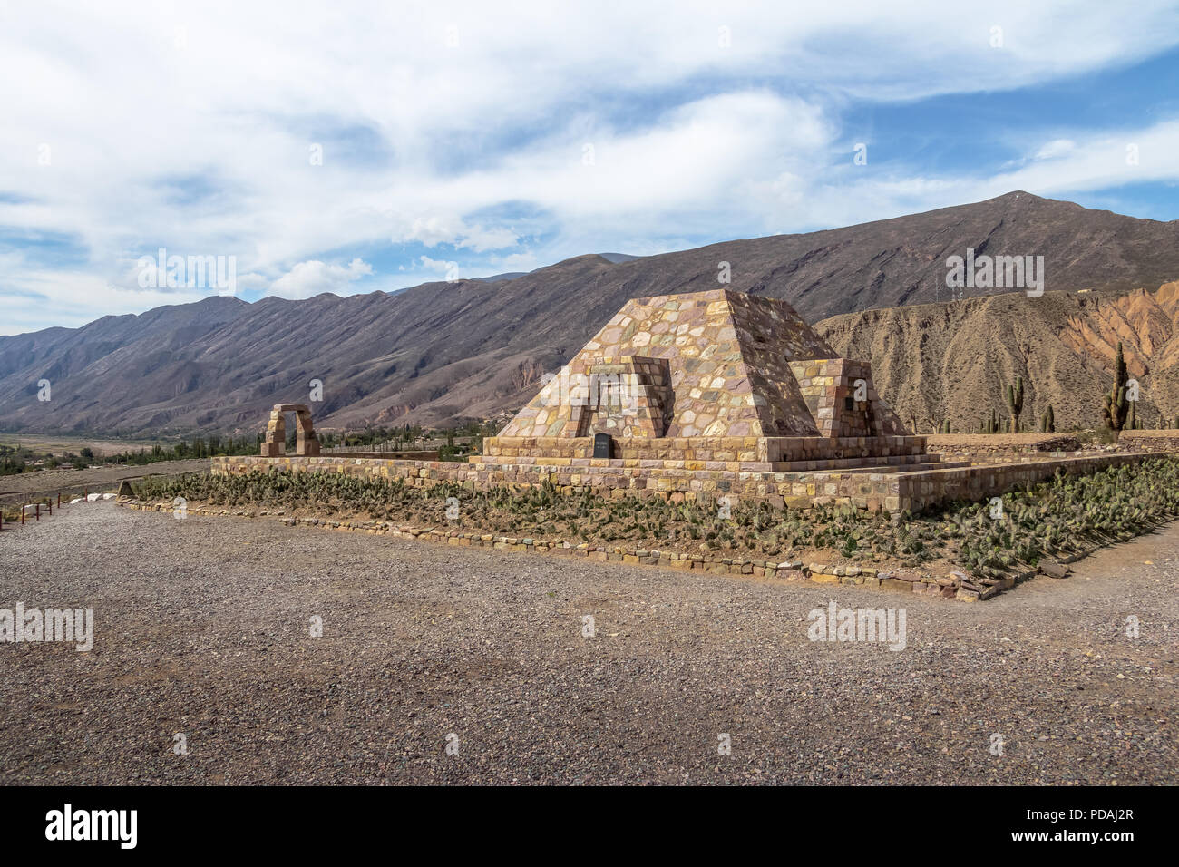 Pyramid Monument to the archaeologists at Pucara de Tilcara old pre-inca ruins - Tilcara, Jujuy, Argentina Stock Photo