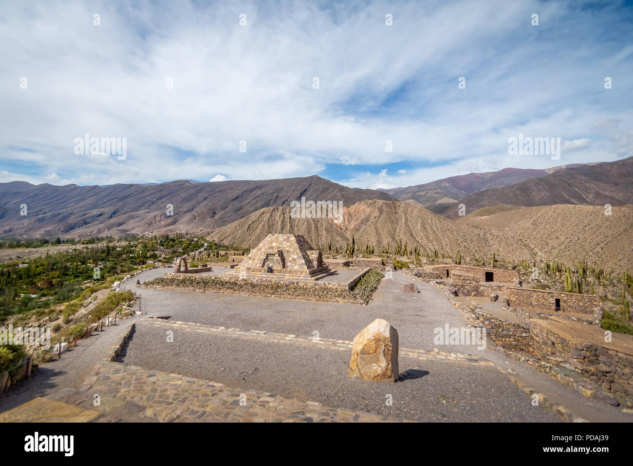 Pyramid Monument to the archaeologists at Pucara de Tilcara old pre-inca ruins - Tilcara, Jujuy, Argentina Stock Photo