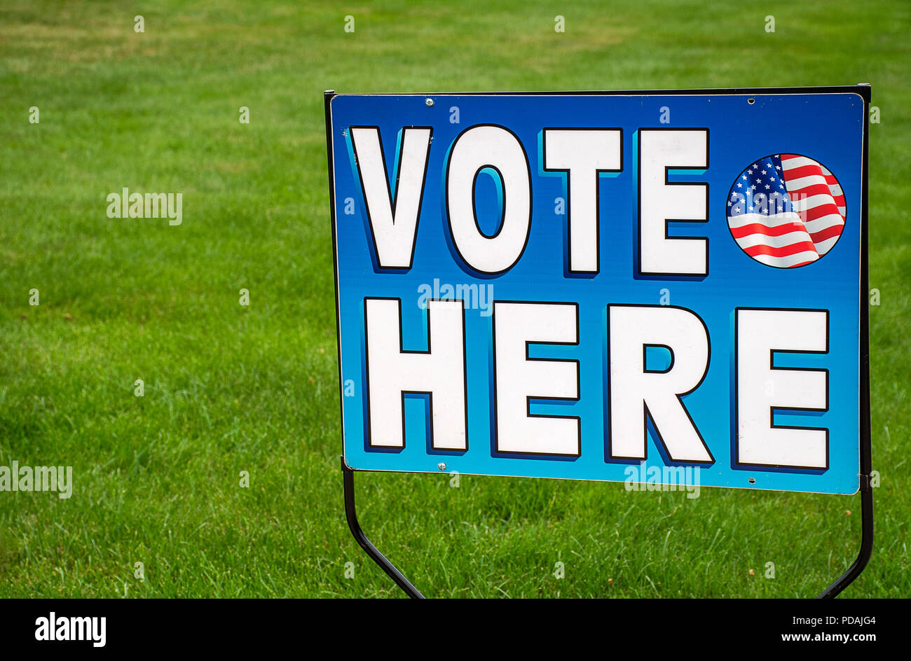 patriotic election voting sign on green grass Stock Photo