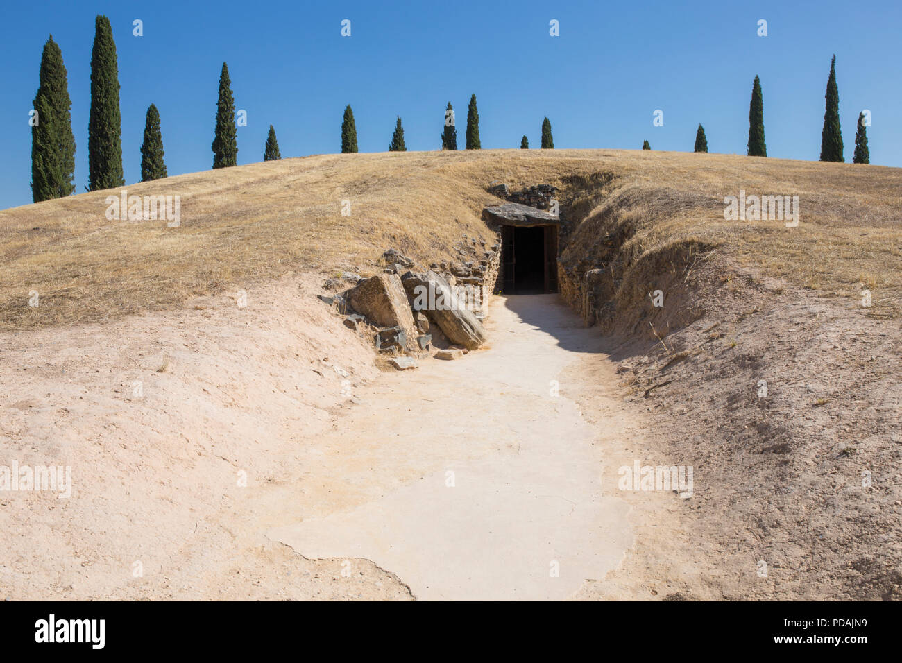 Tholos El Romeral burial mound entry, Malaga, Spain Stock Photo