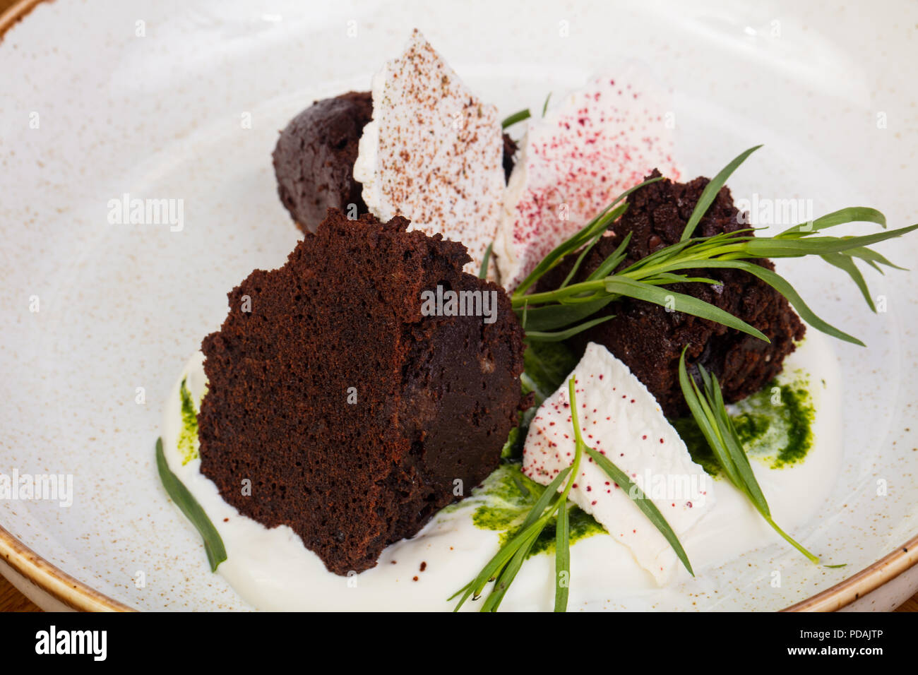 Tasty Brownie cake with estragon Stock Photo