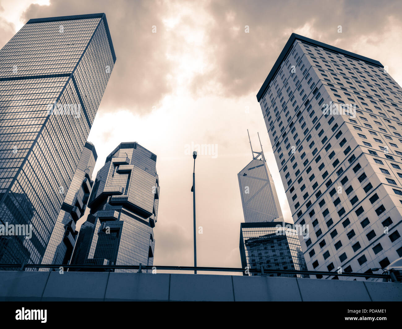 Bottom up view of Modern office building in Hong Kong Stock Photo - Alamy