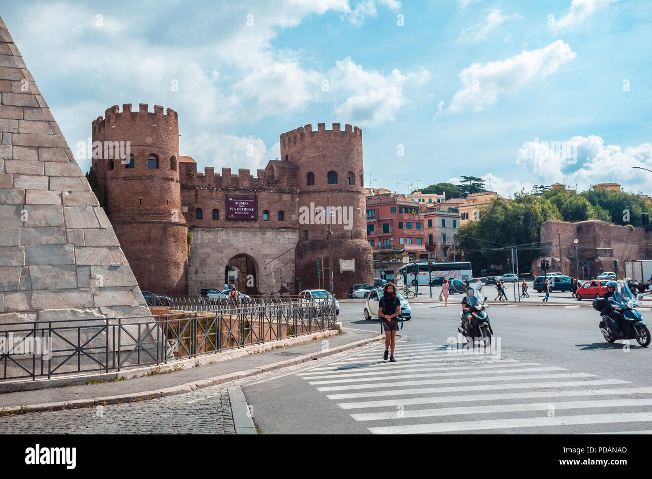 Rome, Italy - 22.06.2018: View of Porta San Paolo in Rome. Originally called Porta Ostiensis. Stock Photo