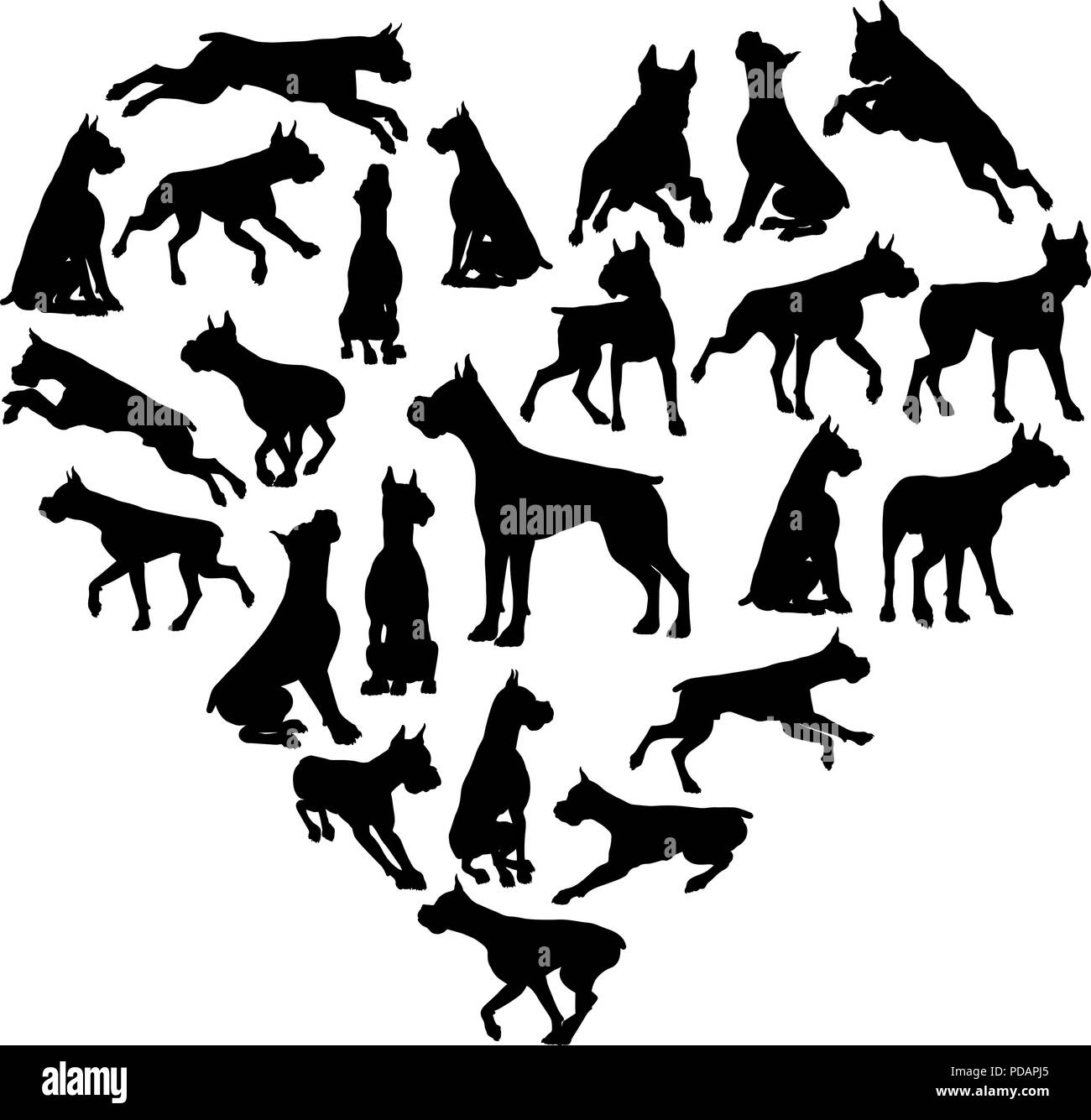 Boxer Dog Heart Silhouette Concept Stock Vector