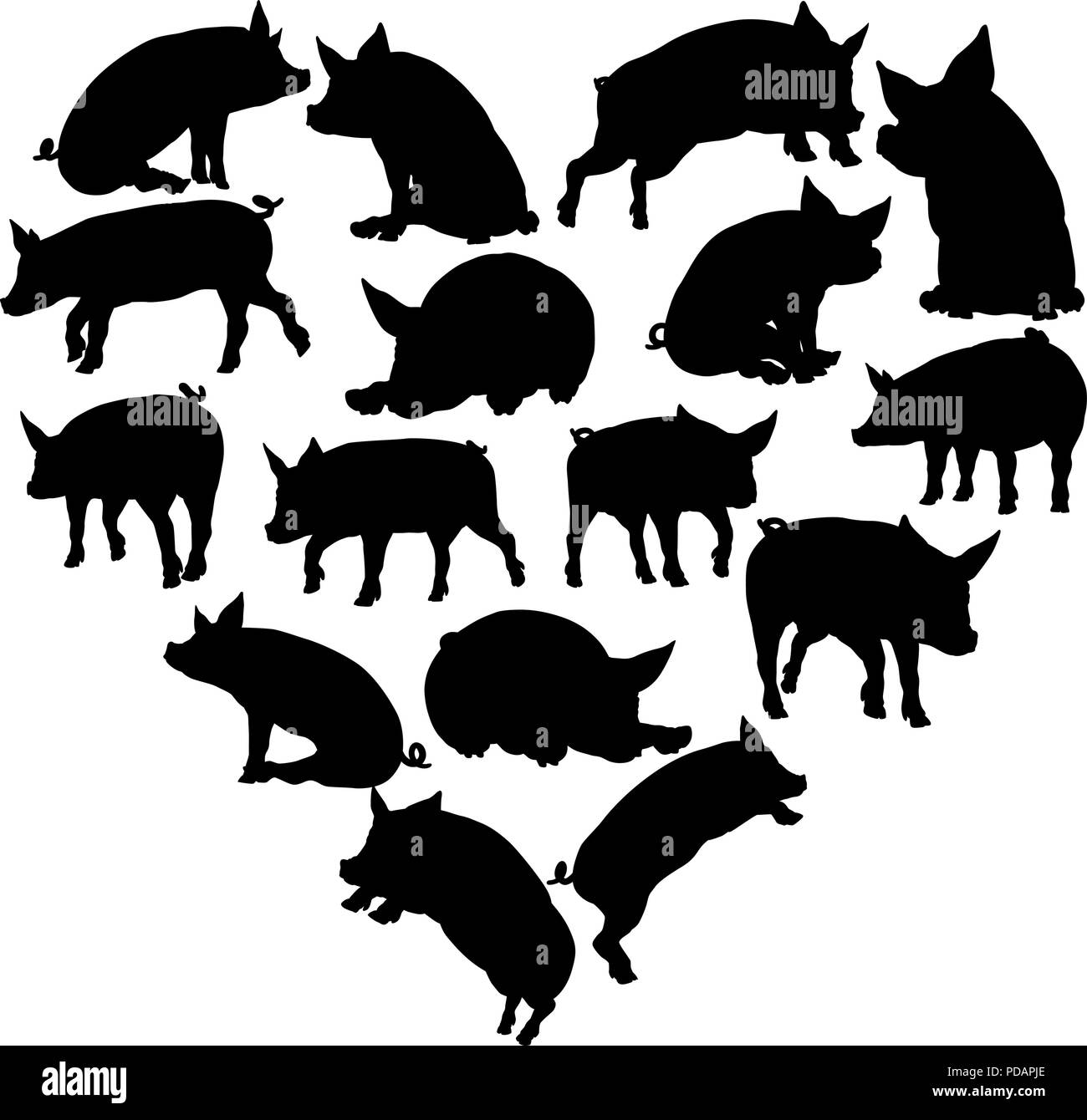 Pig Heart Silhouette Concept Stock Vector