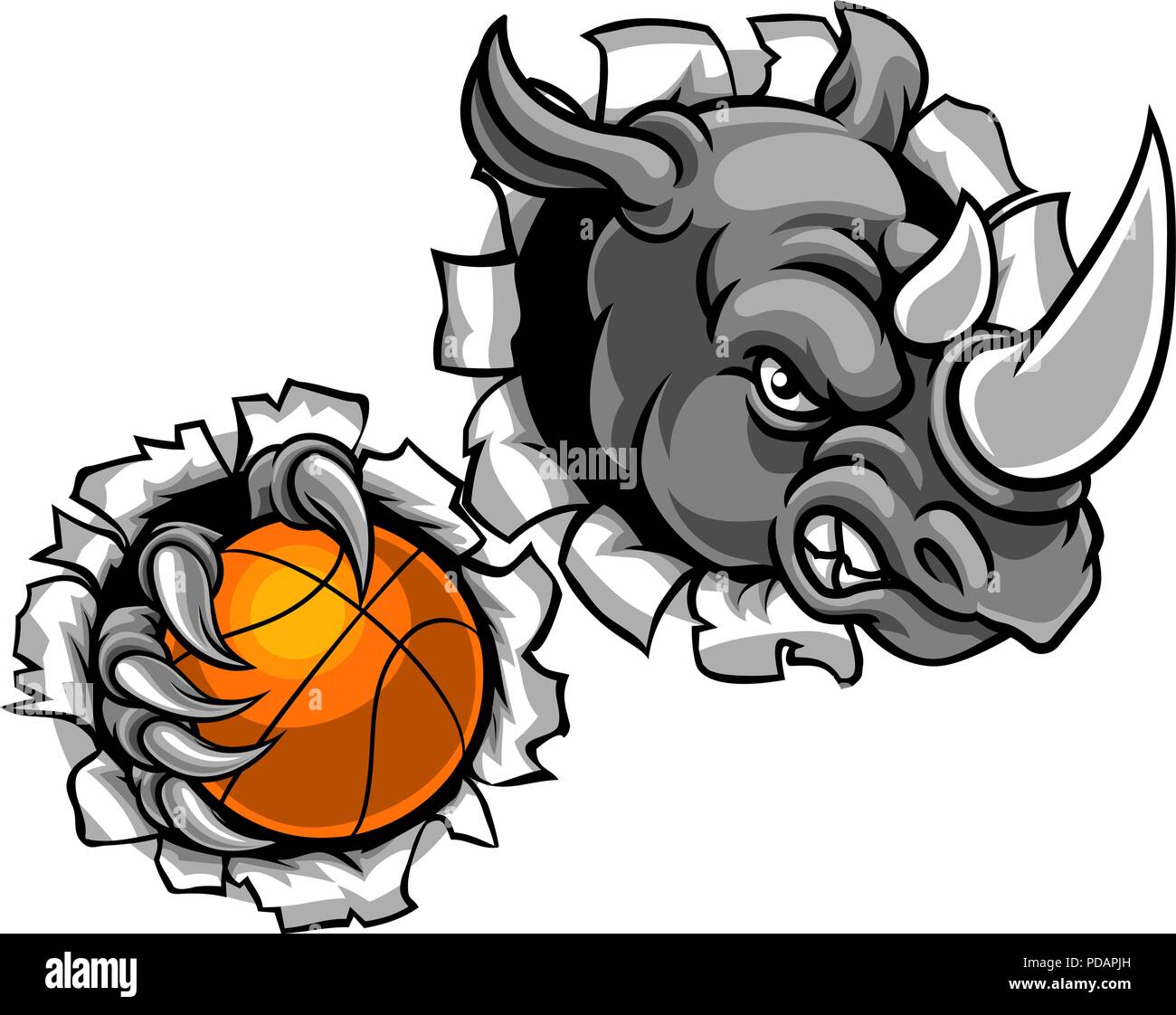 Rhino Holding Basketball Ball Breaking Background Stock Vector Image