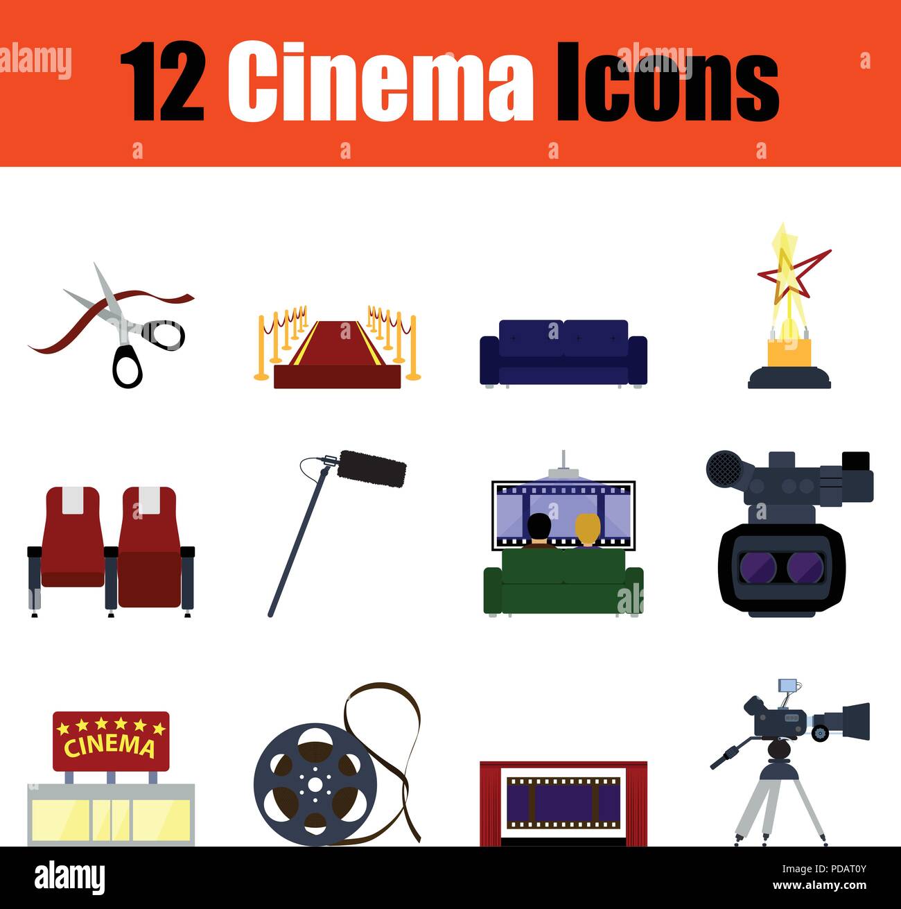 Cinema icon set. Color design. Vector illustration Stock Vector Image ...