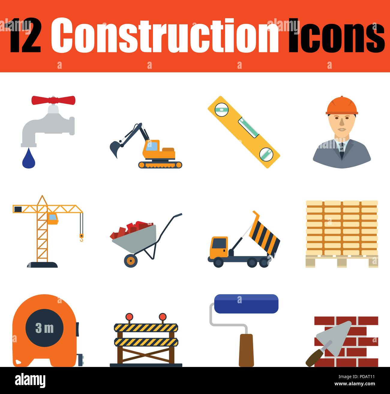 Construction icon set. Color  design. Vector illustration. Stock Vector