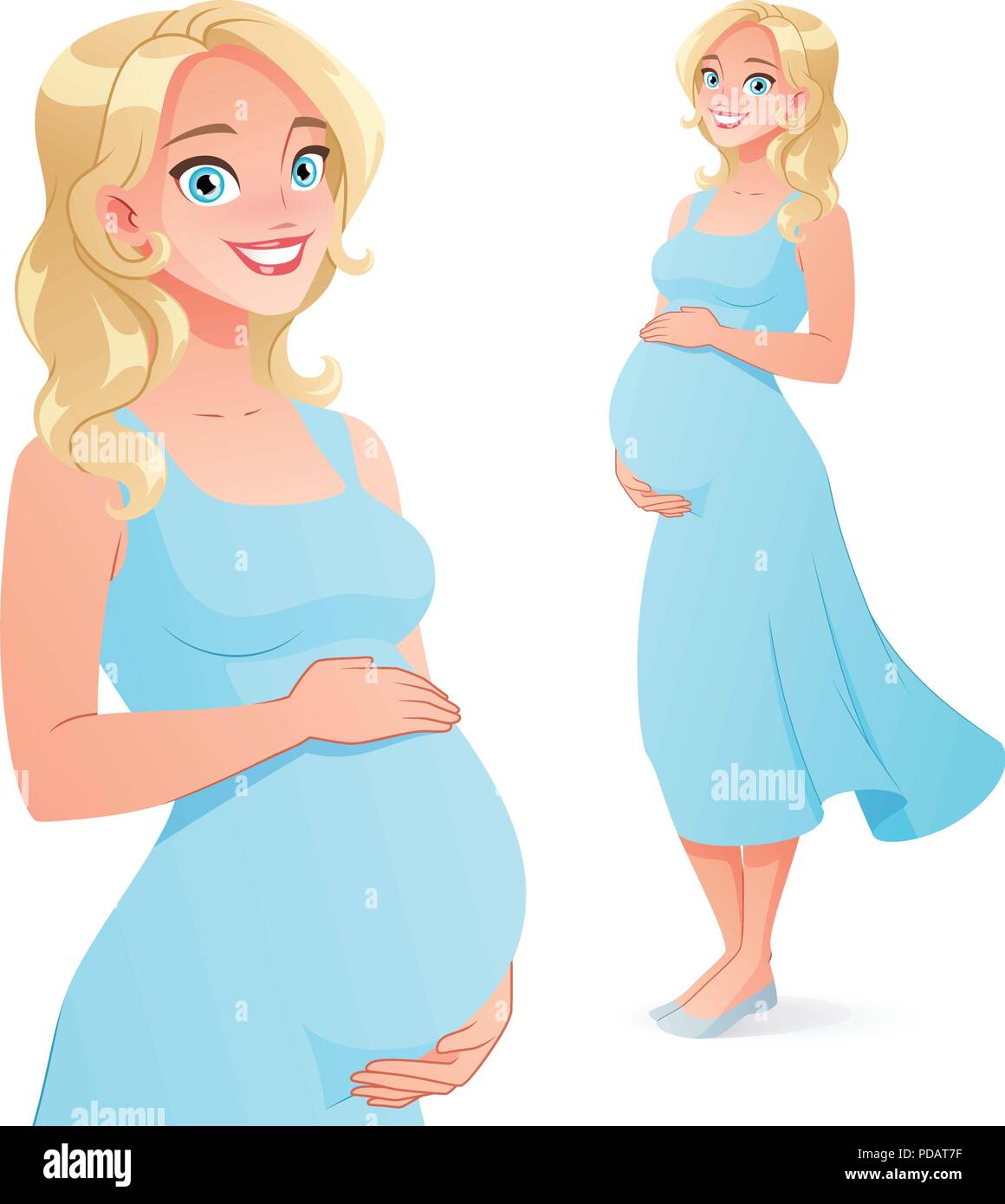 Beautiful smiling pregnant woman. Full length isolated vector ...