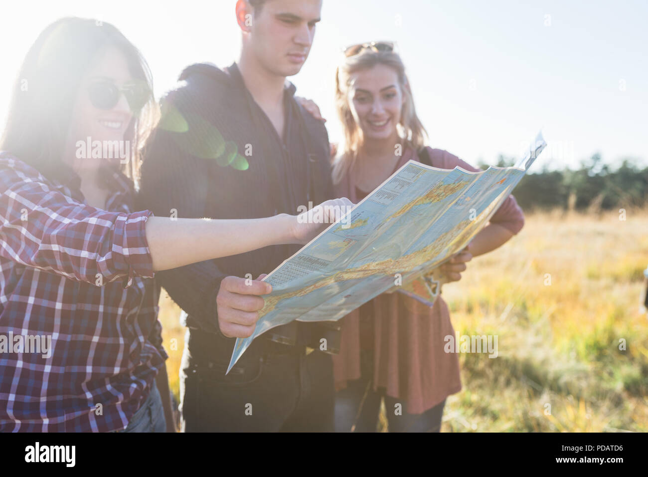 Group smiling friends hiking hi-res stock photography and images - Alamy