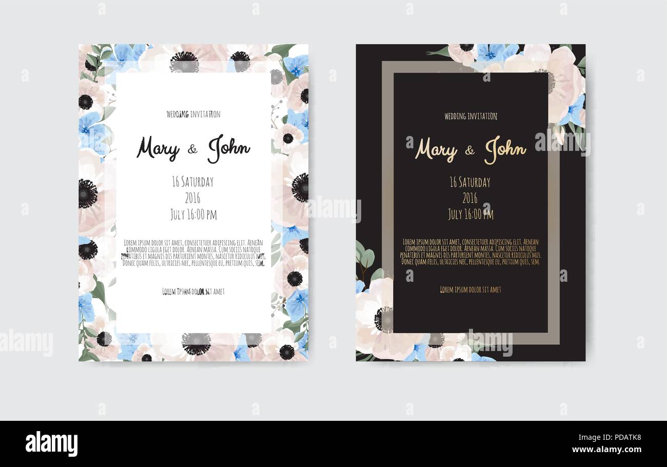 Botanical wedding invitation card template design, white and pink ...
