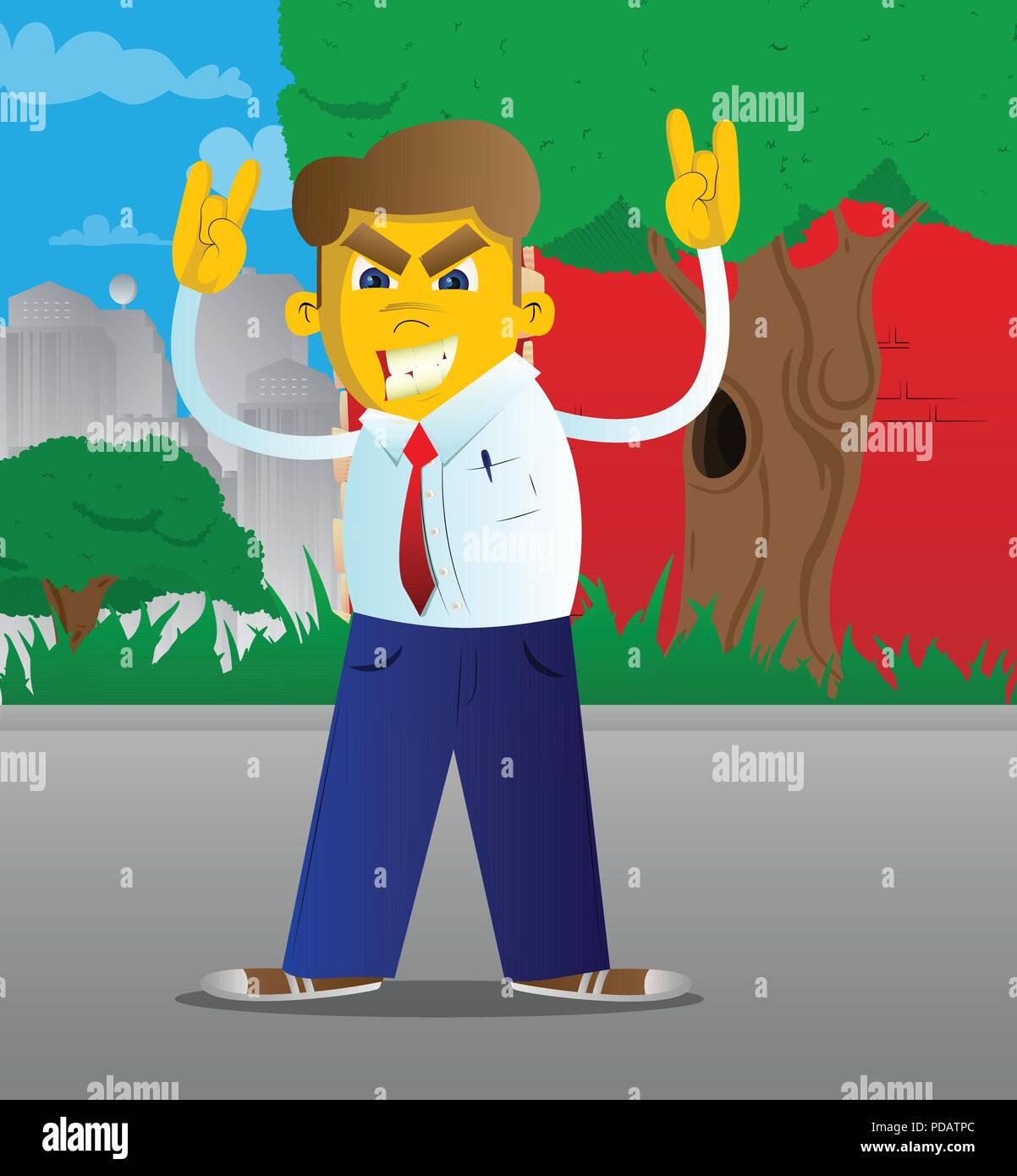 Yellow man with hands in rocker pose. Vector cartoon illustration Stock ...