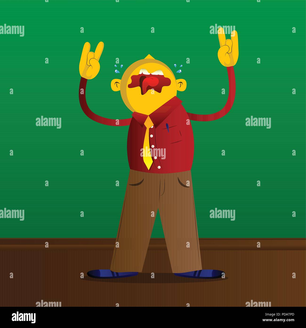 Yellow man with hands in rocker pose. Vector cartoon illustration Stock ...