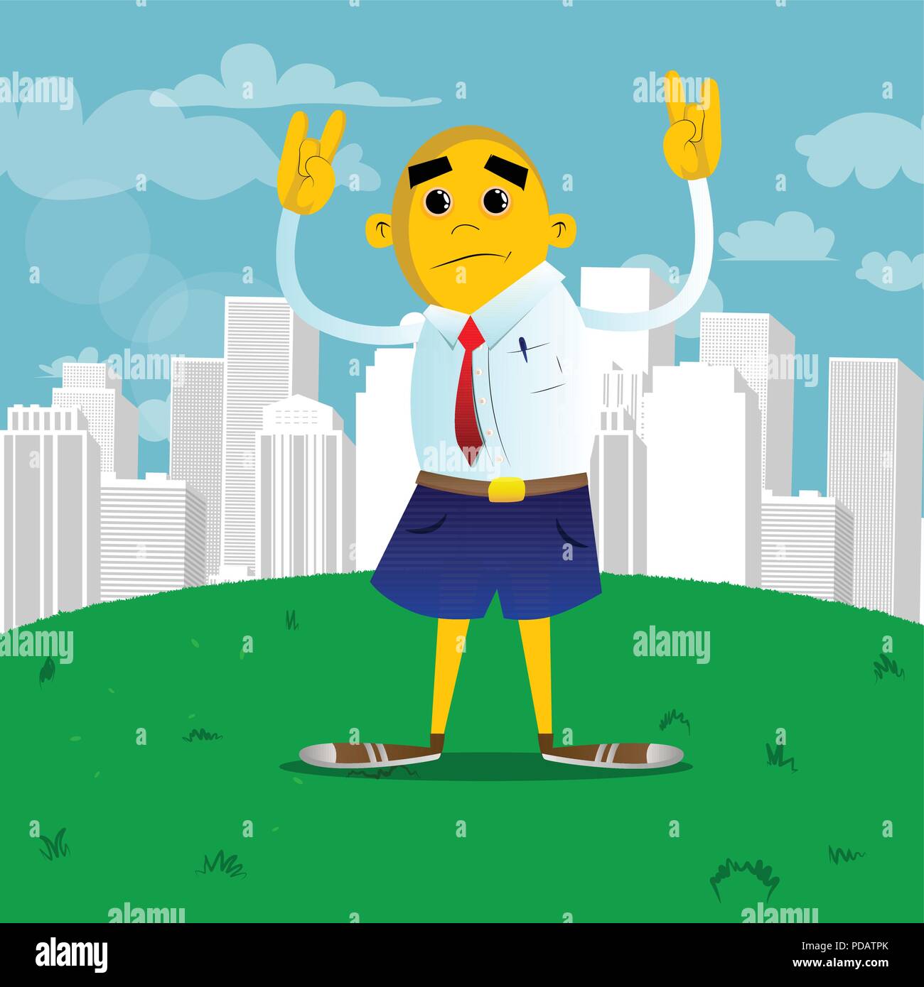 Yellow man with hands in rocker pose. Vector cartoon illustration Stock ...