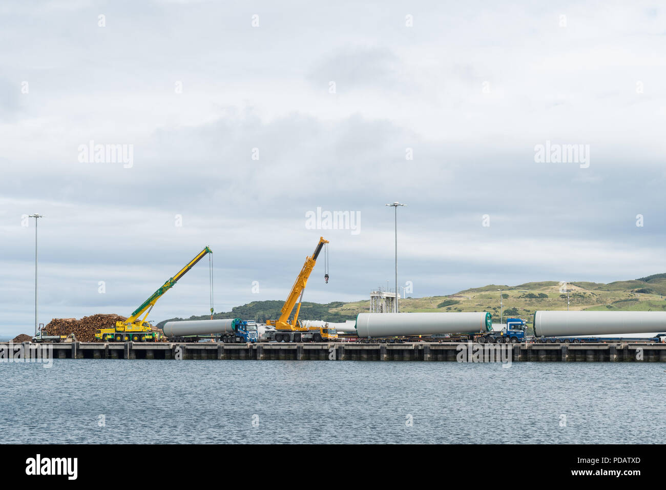 wind turbine tower sections produced by CS Wind UK at Campbeltown harbour, Scotland, UK Stock Photo