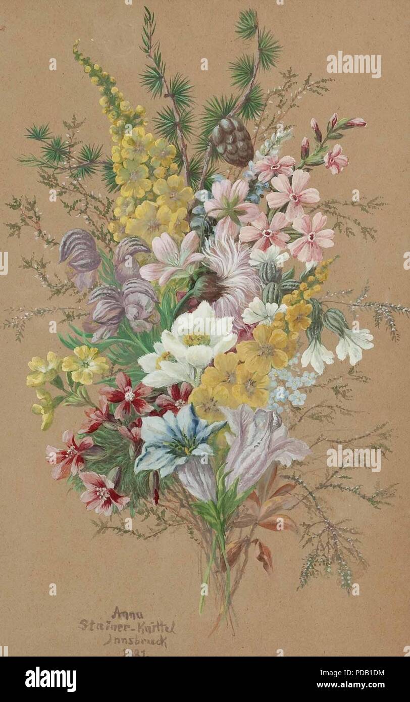 Anna Stainer-Knittel Alpenblumenstrauß 1889. Stock Photo