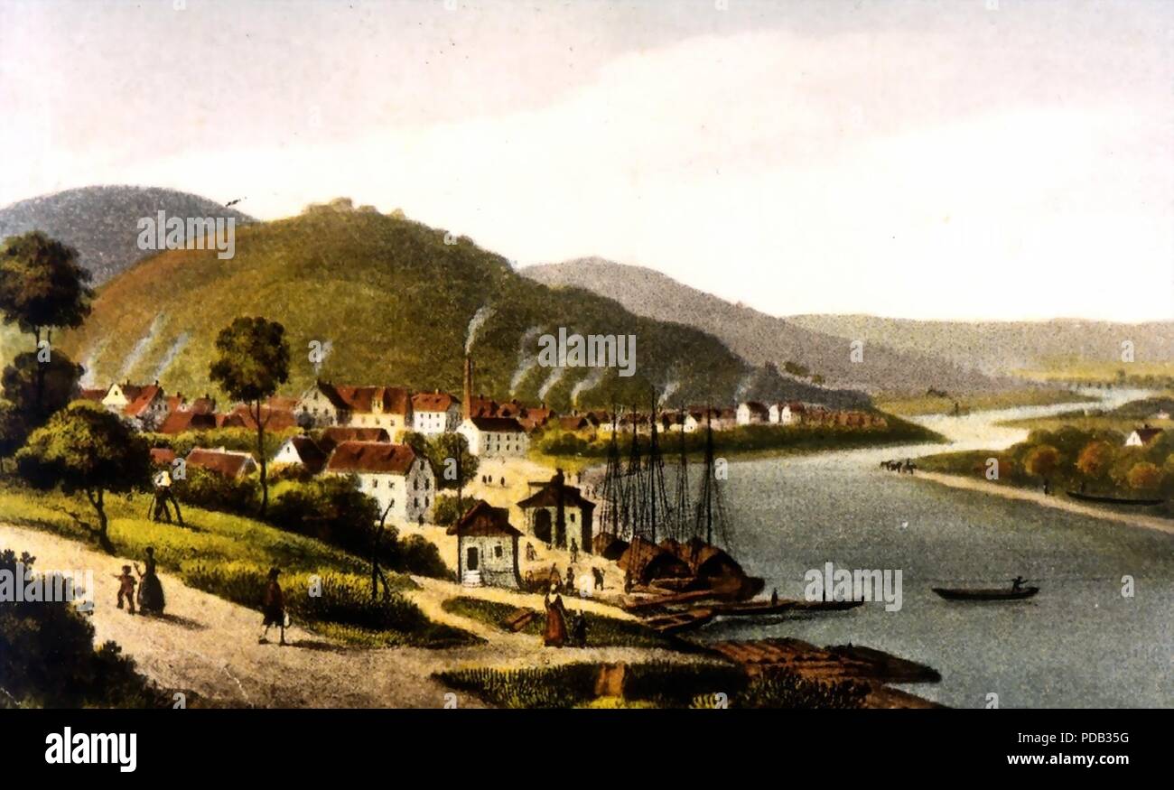 Ansicht Vlotho um 1850. Stock Photo