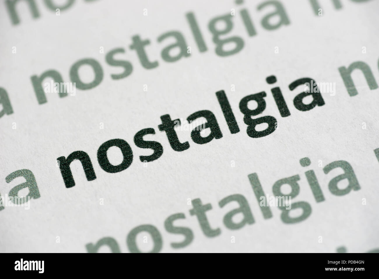 word nostalgia printed on white paper macro Stock Photo