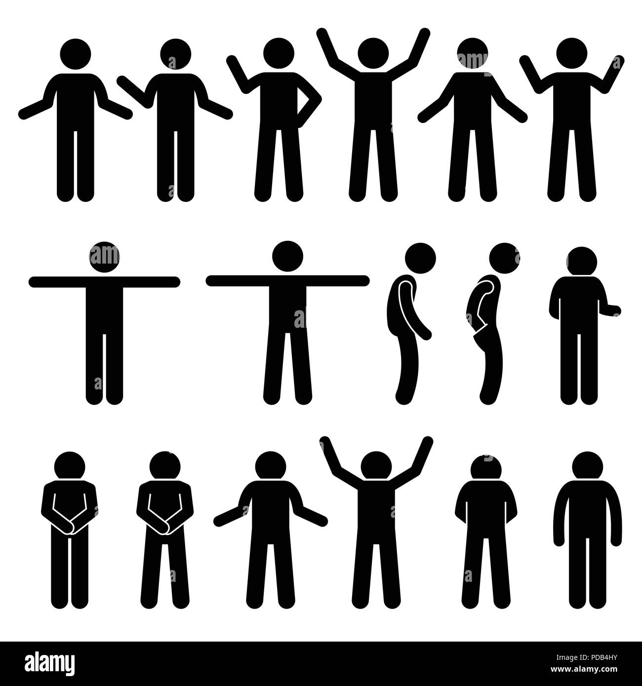 Various Body Gestures Hand Signals Human Man People Stick Figure Stickman  Pictogram Icons Stock Vector Image & Art - Alamy