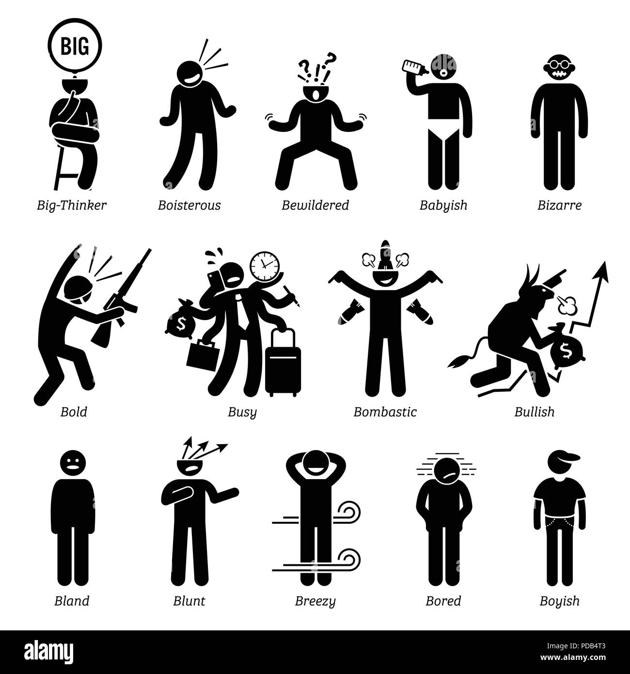 Neutral Personalities Character Traits. Stick Figures Man Icons ...