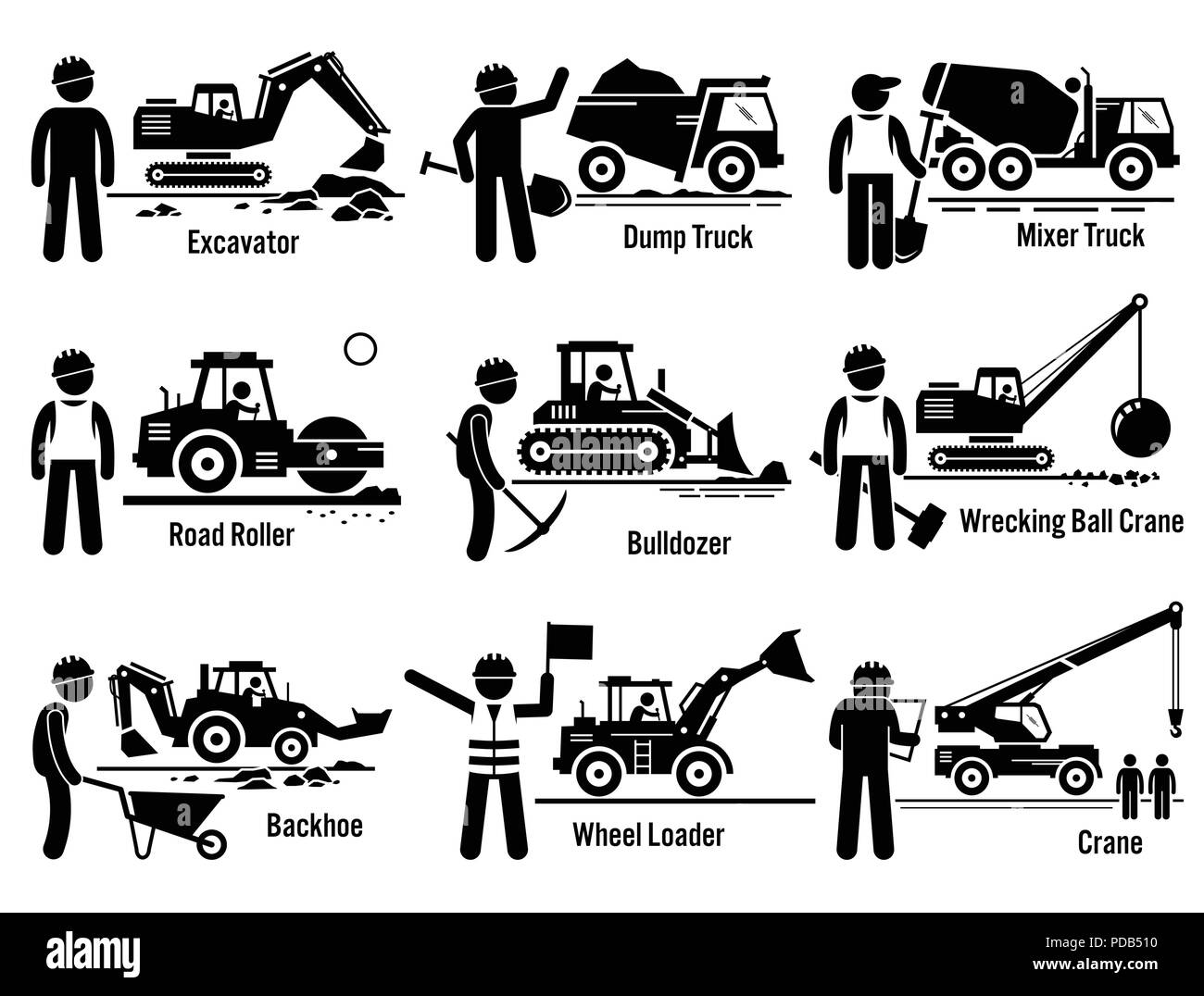 Construction Vehicles Transportation and Worker Set Stock Vector